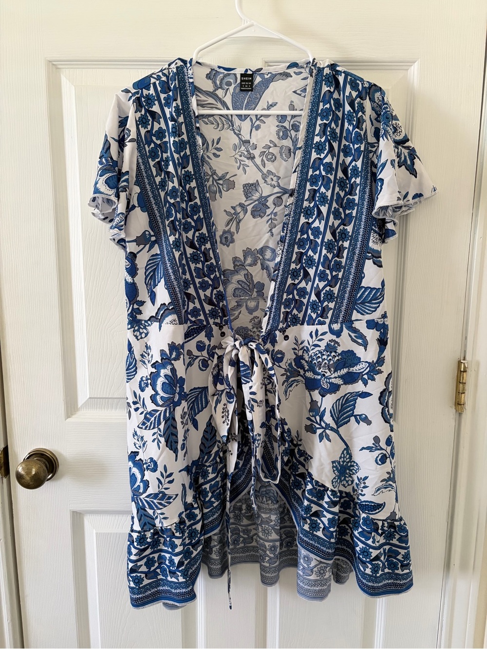 SHEIN Blue Floral Tie-Front Women's Dress/Cover Up